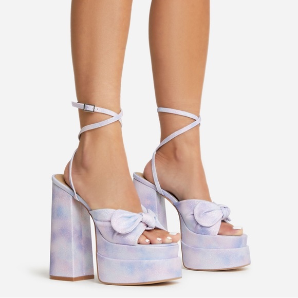 Shoes - Brand New - BOW DETAIL STATEMENT PLATFORM BLOCK HEEL IN MULTI OMBRE GLITTER